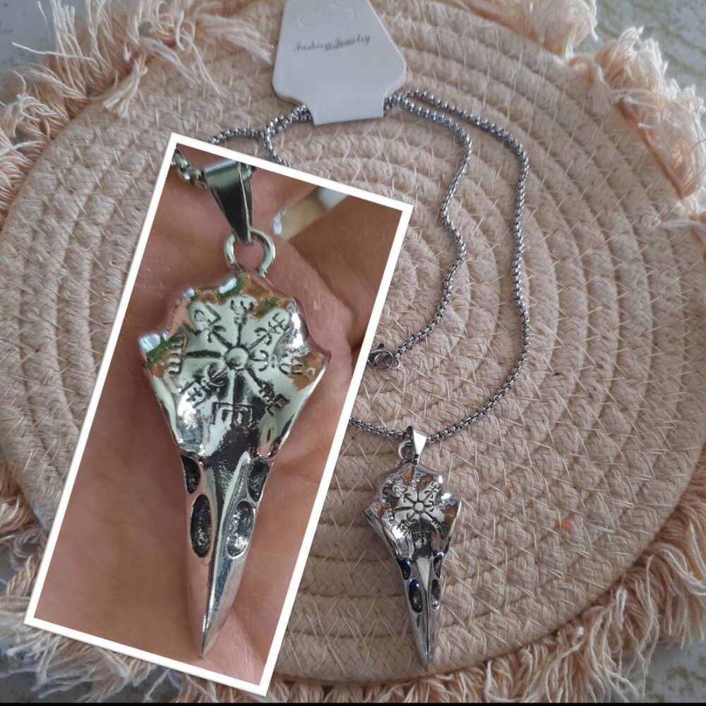 Men's Stainless Steel Gothic Necklace - Raven Skull Pendant, NEW!